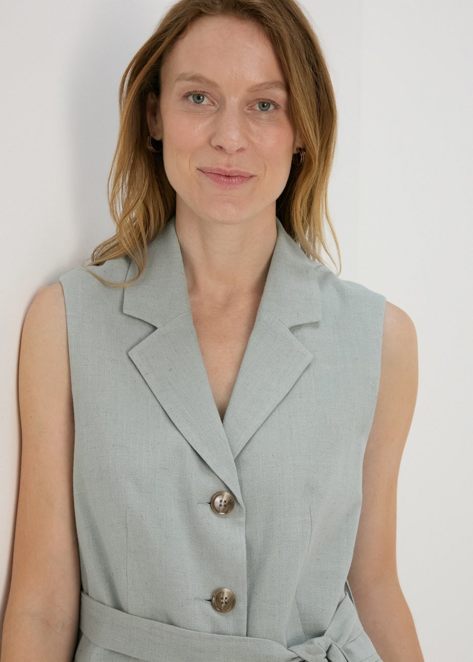 Et Vous Sage Green Belted Linen Waistcoat