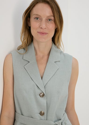 Et Vous Sage Green Belted Linen Waistcoat