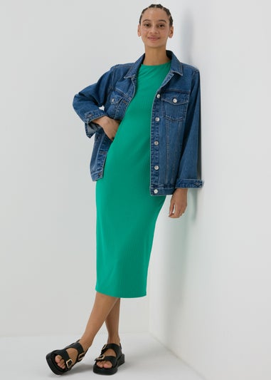 Green Ribbed Mini Racer Dress