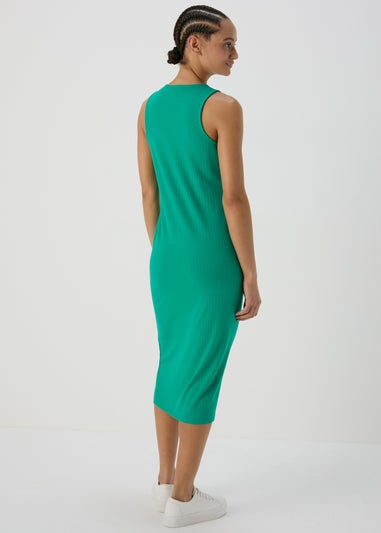 Green Ribbed Mini Racer Dress