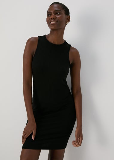 Black Racer Ribbed Mini Dress