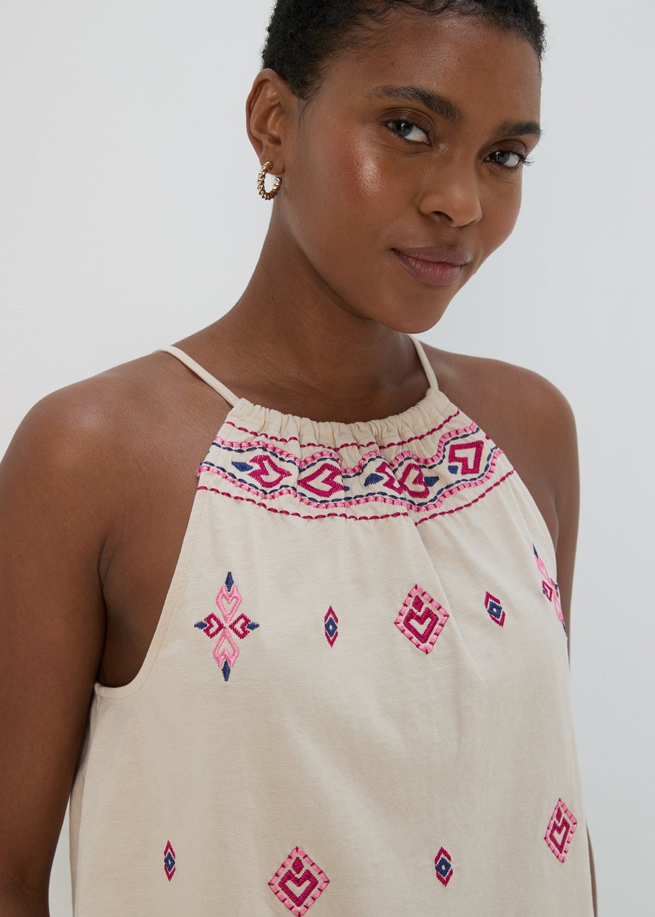 Cream & Coral Embroidered Cami Top