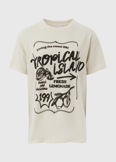 Cream Tropical Island Oversized T-Shirt