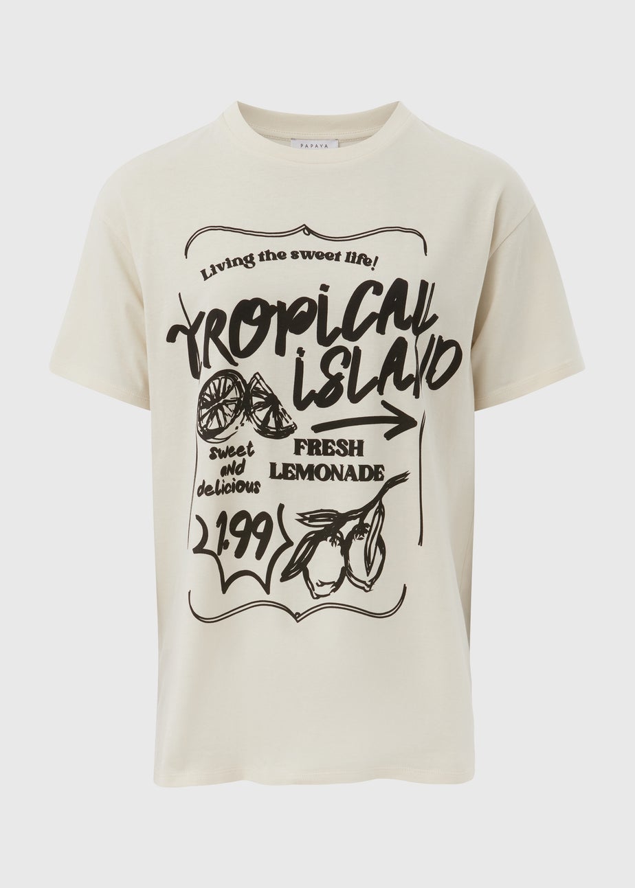 Cream Tropical Island Oversized T-Shirt