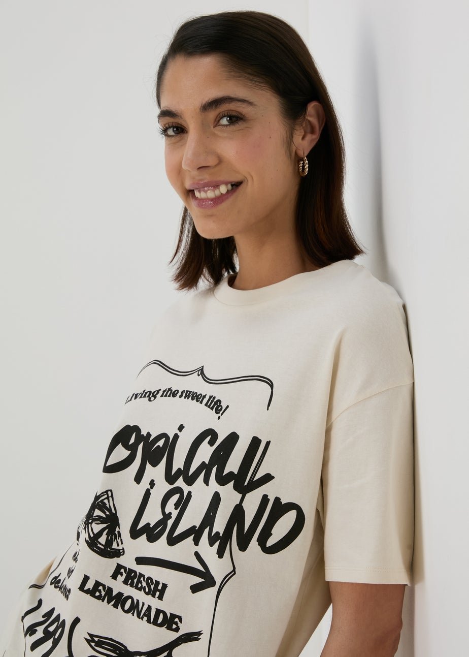 Cream Tropical Island Oversized T-Shirt