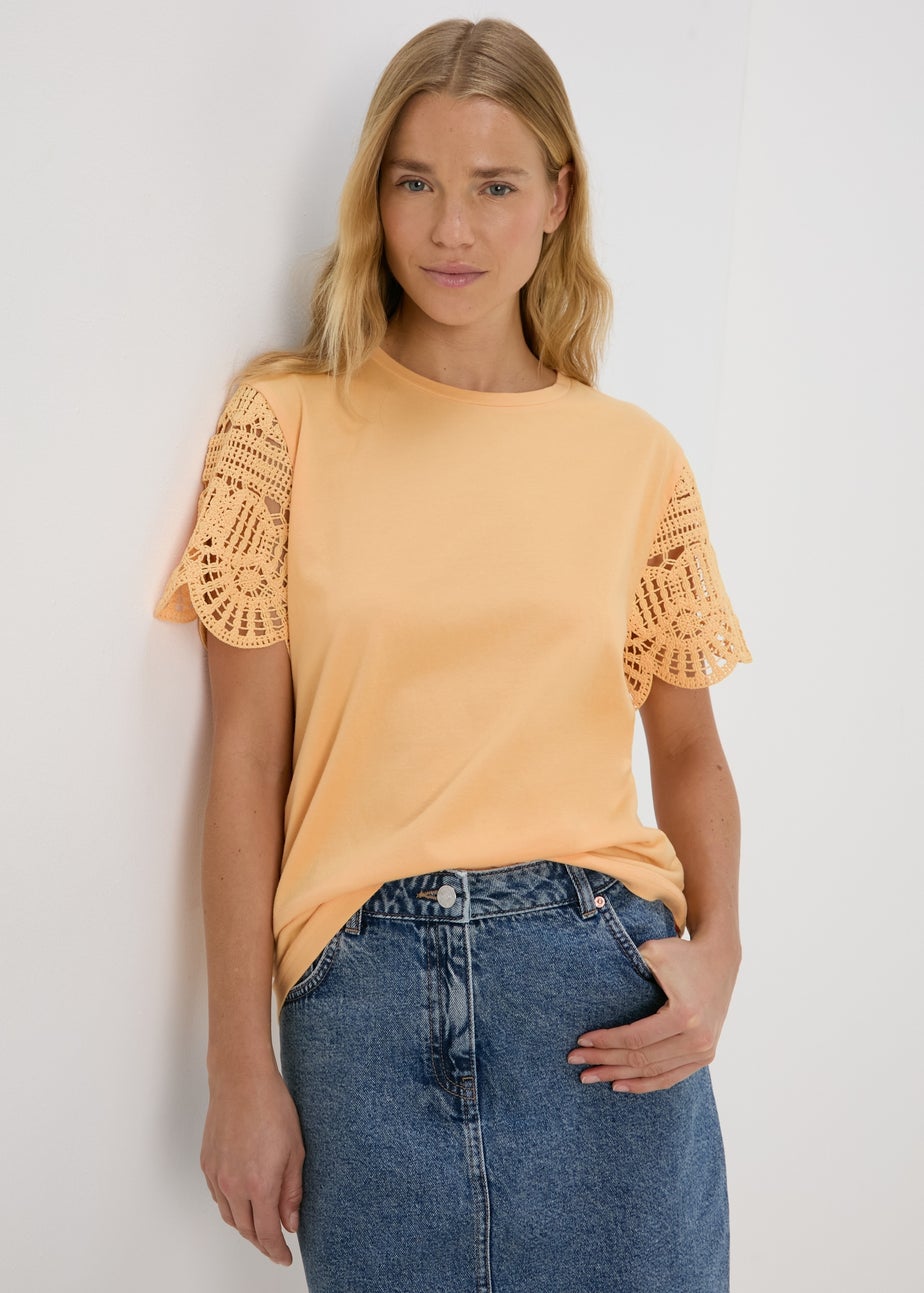 Peach Crochet Sleeve Top