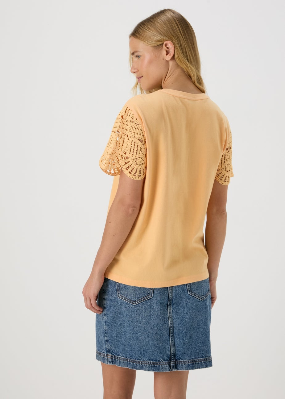 Peach Crochet Sleeve Top