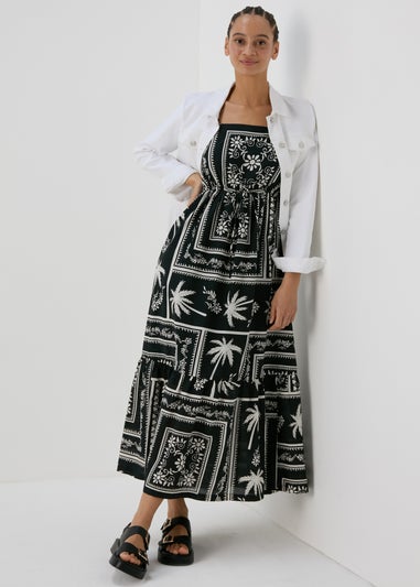 Black Floral Print Strappy Midi Dress