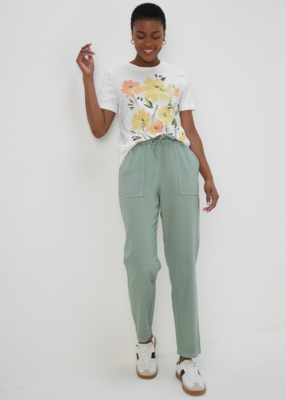 White Floral Print Slogan T-Shirt