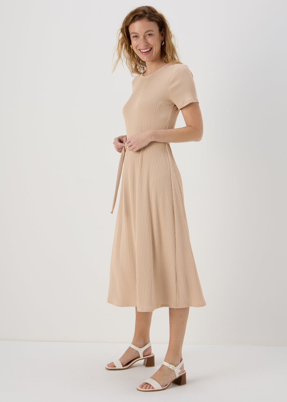 Et Vous Beige 3/4 Sleeve Midi Jersey Dress