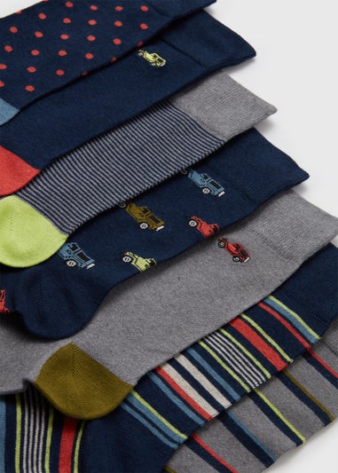 7 Pack Multi Colour Car Design Socks