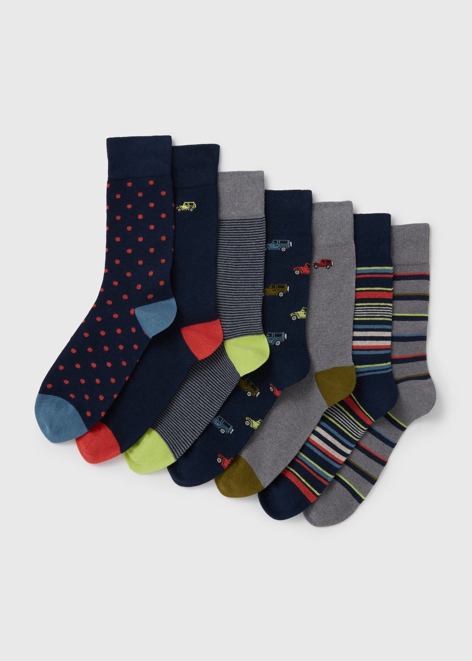 7 Pack Multi Colour Car Design Socks