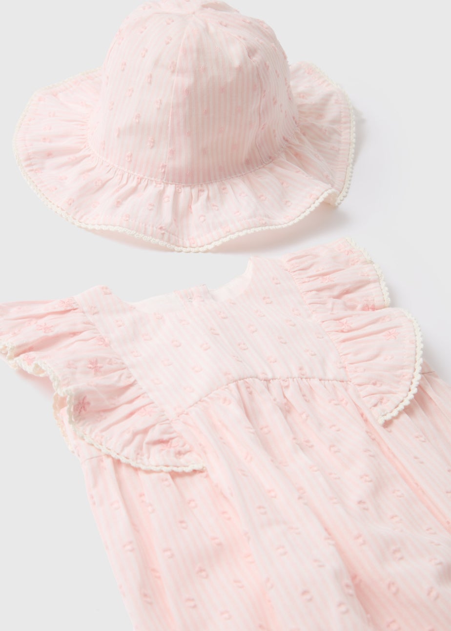 Baby White Dobby Romper & Hat (Newborn-18 mths)