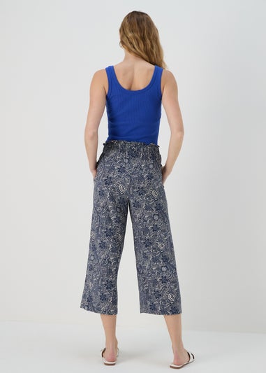 Blue Tile Print Wide Leg Viscose Trousers