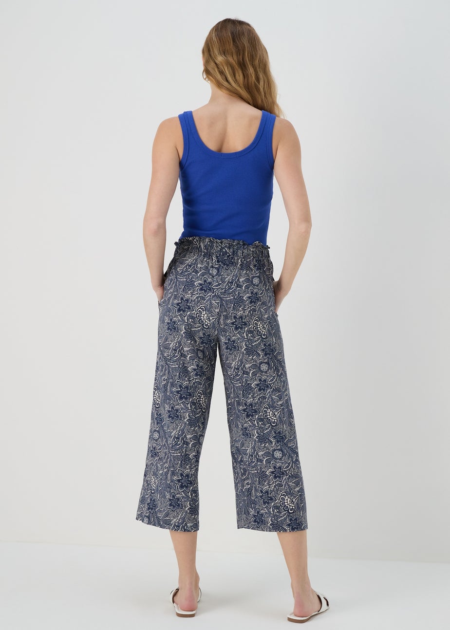Blue Tile Print Wide Leg Viscose Trousers