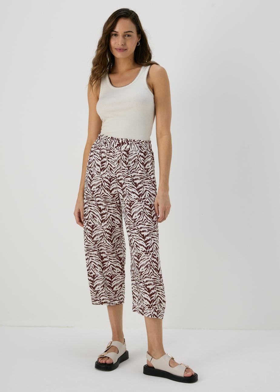 Chocolate Animal Print Wide Leg Viscose Trousers