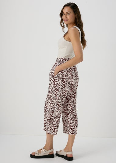 Chocolate Animal Print Wide Leg Viscose Trousers