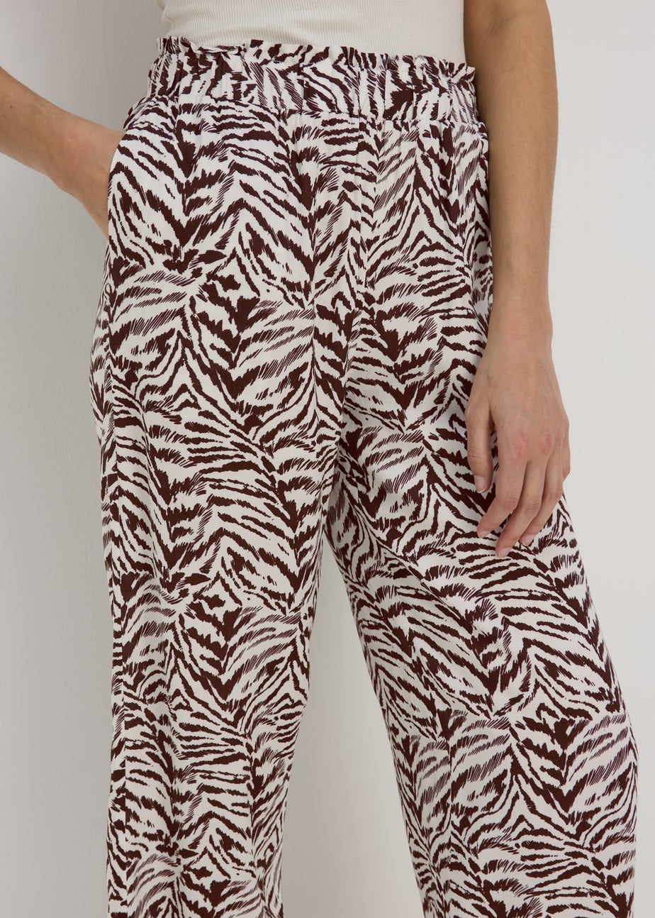 Chocolate Animal Print Wide Leg Viscose Trousers