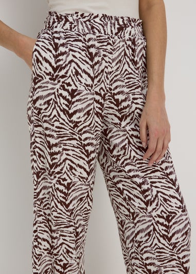 Chocolate Animal Print Wide Leg Viscose Trousers