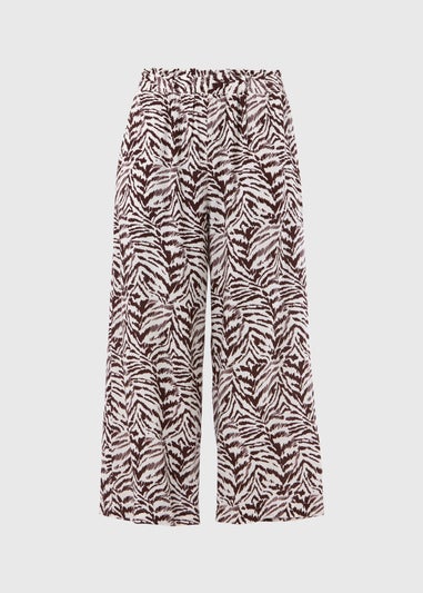 Chocolate Animal Print Wide Leg Viscose Trousers