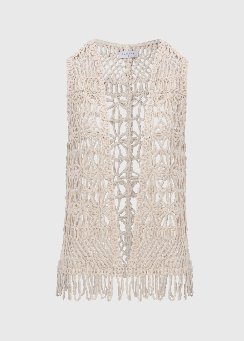 Cream Fringe Hem Waistcoat