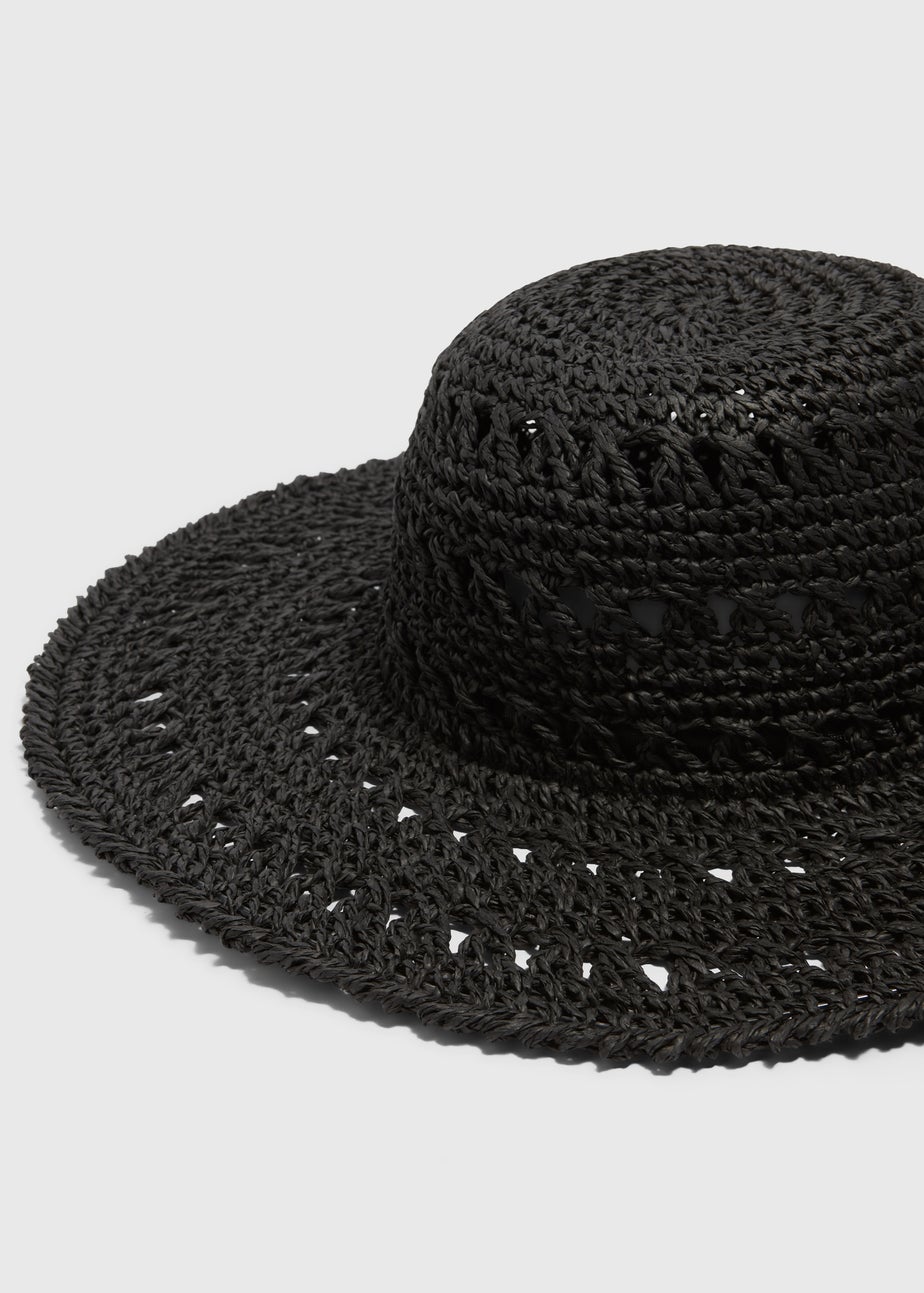 Black Macrame Floppy Hat