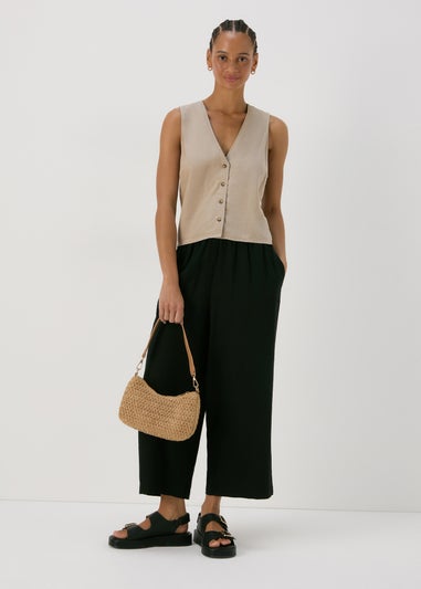 Taupe Solid Linen Button Vest