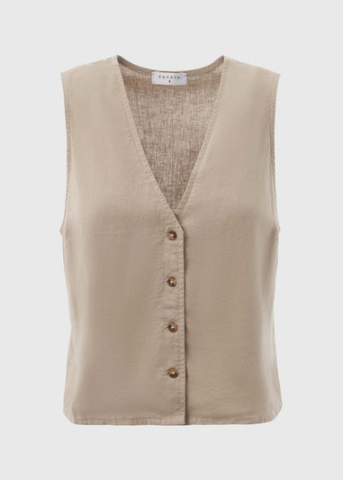 Taupe Solid Linen Button Vest