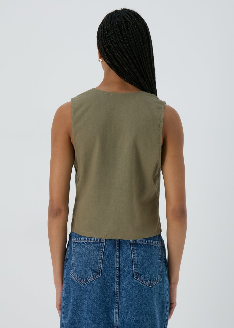 Khaki Solid Button Vest