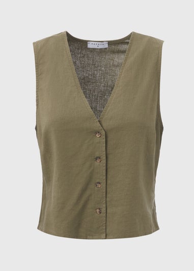 Khaki Solid Button Vest