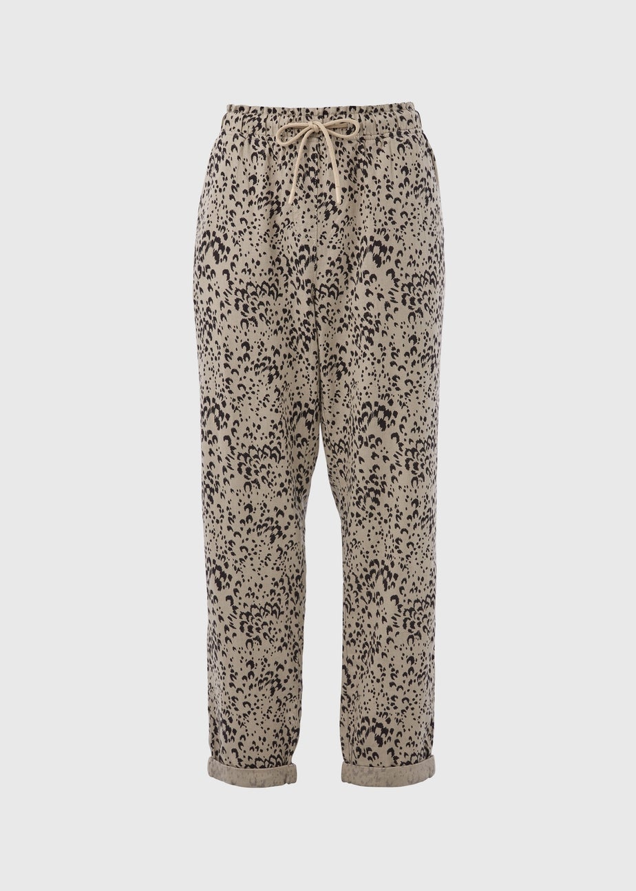 Animal Print Linen Tapered Trousers