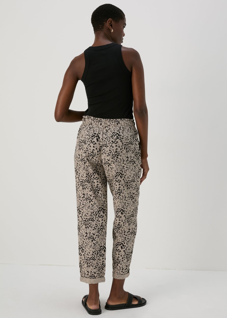 Animal Print Linen Tapered Trousers