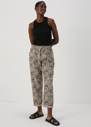 Animal Print Linen Tapered Trousers
