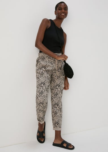 Animal Print Linen Tapered Trousers