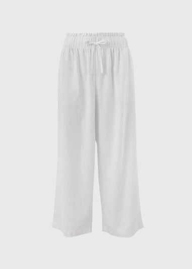 White Linen Wide Leg Crop Trousers