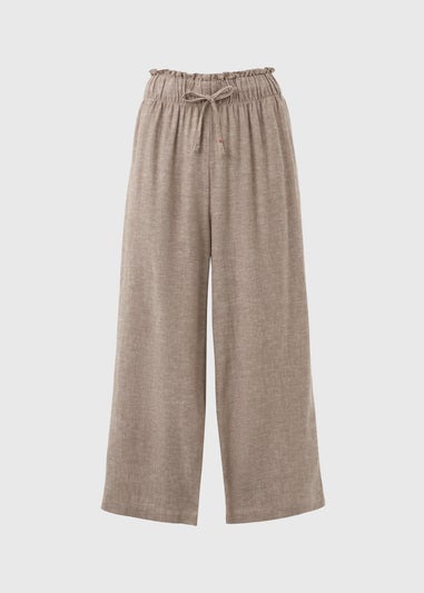 Stone Wide Leg Linen Crop Trousers