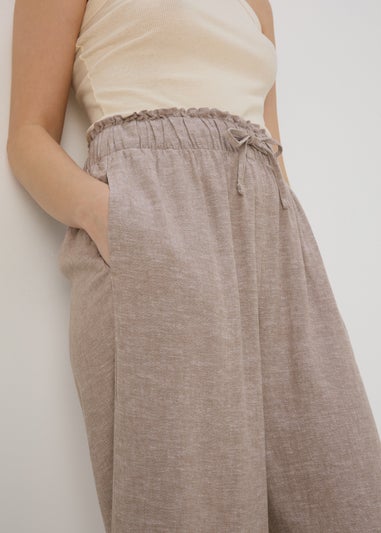 Stone Wide Leg Linen Crop Trousers