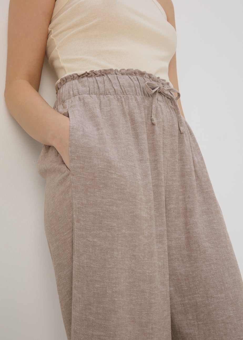 Stone Wide Leg Linen Crop Trousers