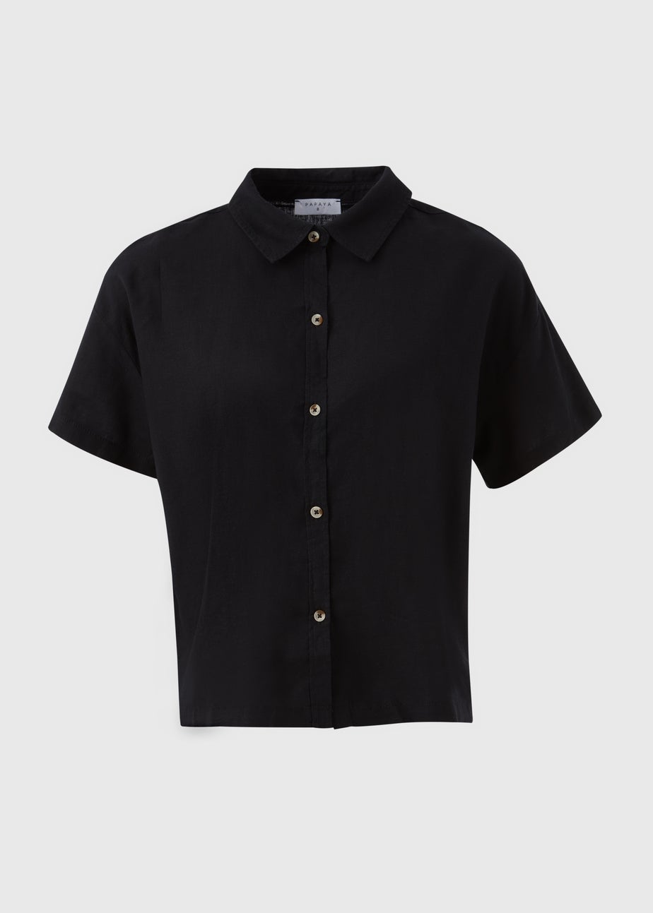 Black Linen Short Box Shirt