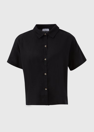 Black Linen Short Box Shirt