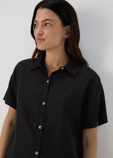 Black Linen Short Box Shirt