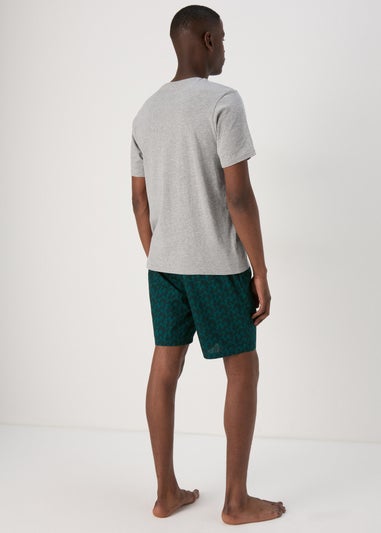Grey Leaf Design Pyjama Short Set