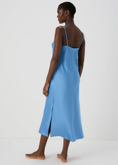 Blue Satin Contrast Lace Chemise Nightie