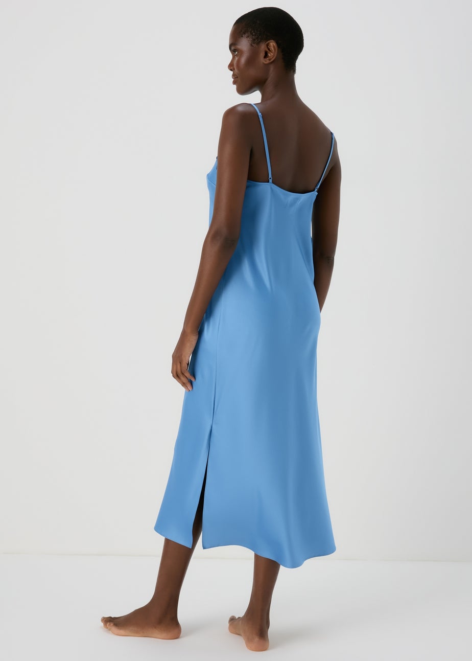 Blue Satin Contrast Lace Chemise Nightie