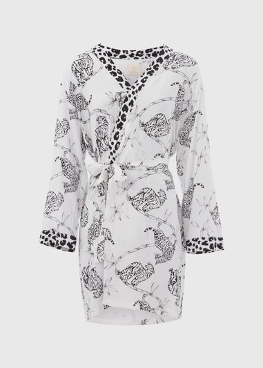 Cream Animal Print Viscose Kimono