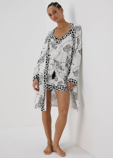 Cream Animal Print Viscose Kimono
