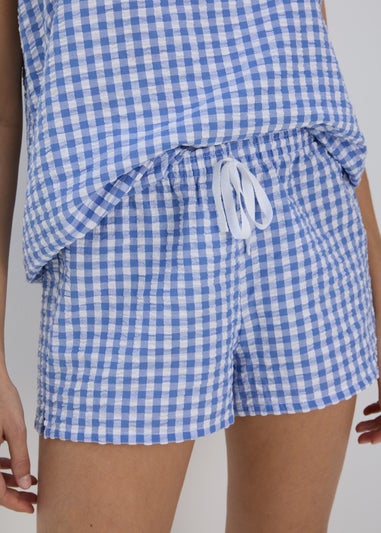 Blue Gingham Knit Textured Cami Pyjama Set