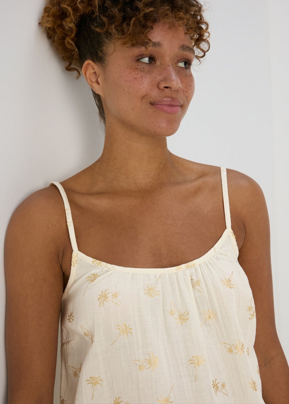 White Double Cloth Foil Print Cami Pyjama Set