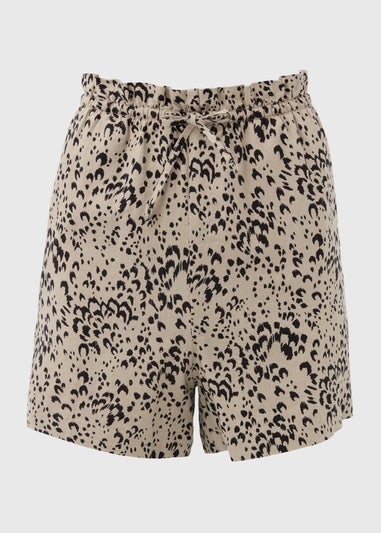 Beige Animal Print Pull On Shorts