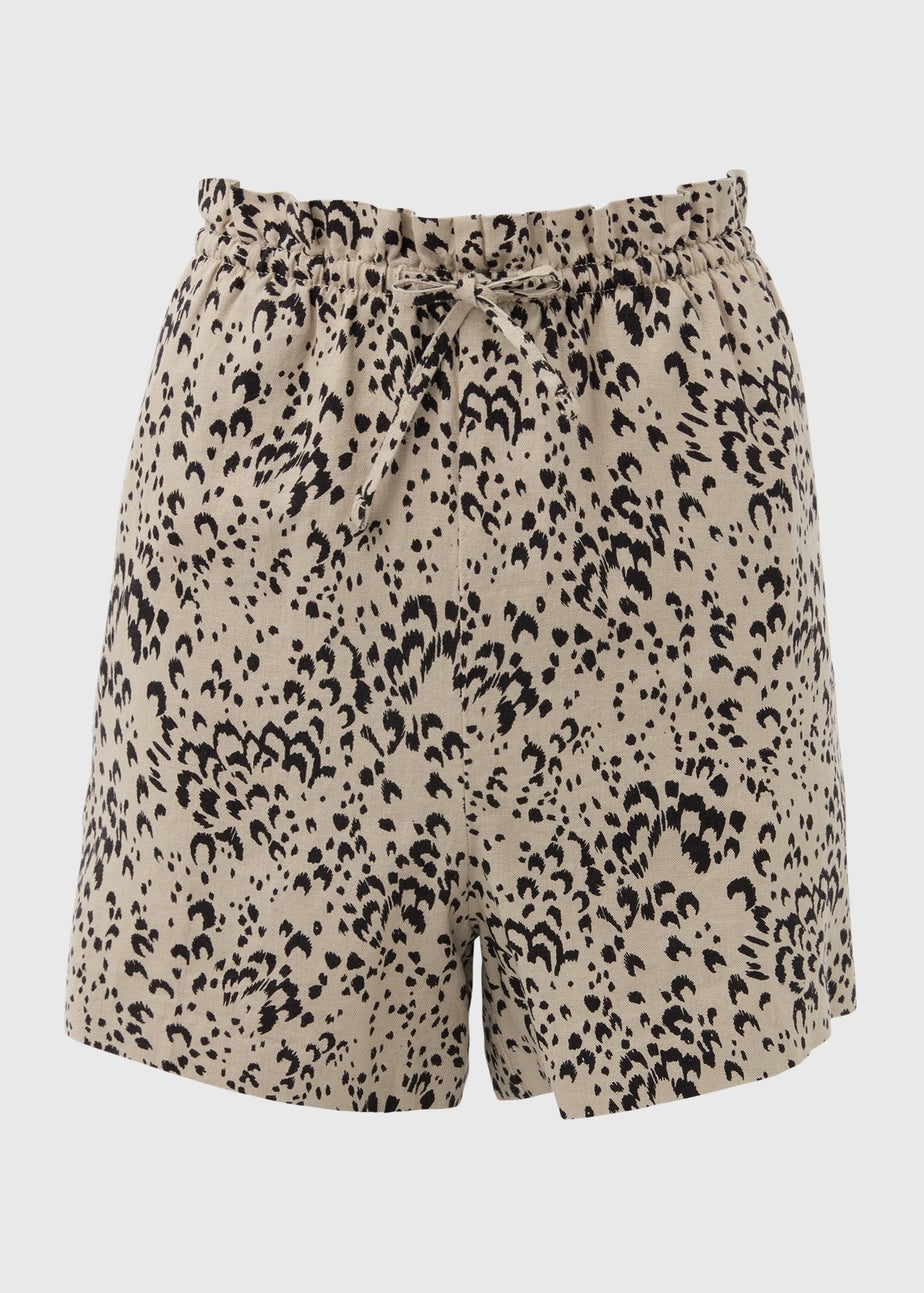 Beige Animal Print Pull On Shorts